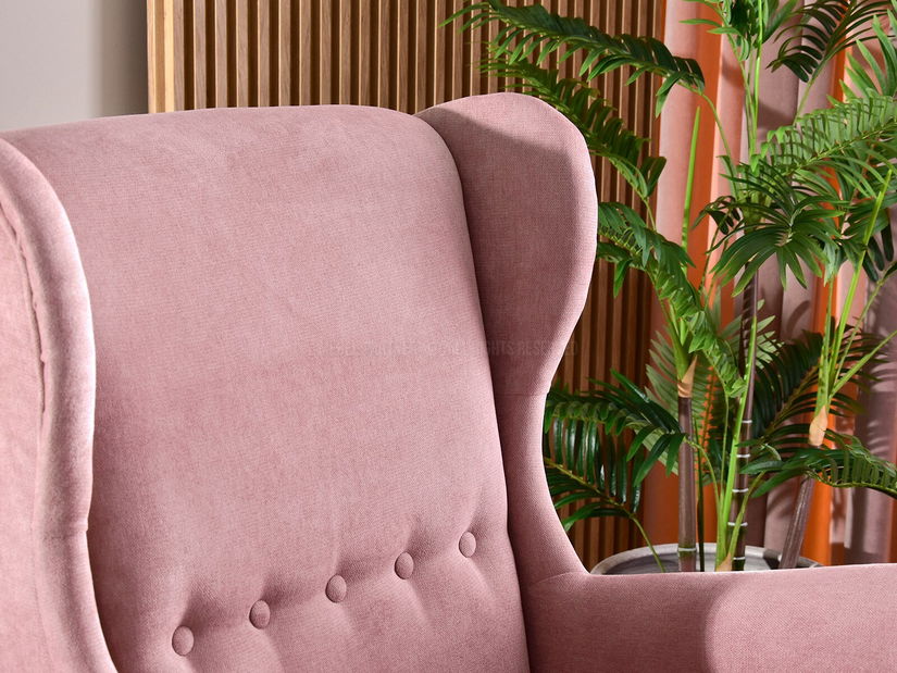 Kreslo ušiak Margis (púdrová ružová + orech)