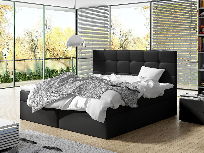 Manželská posteľ Boxspring 160 cm Cinara (ekokoža soft 011 (čierna)