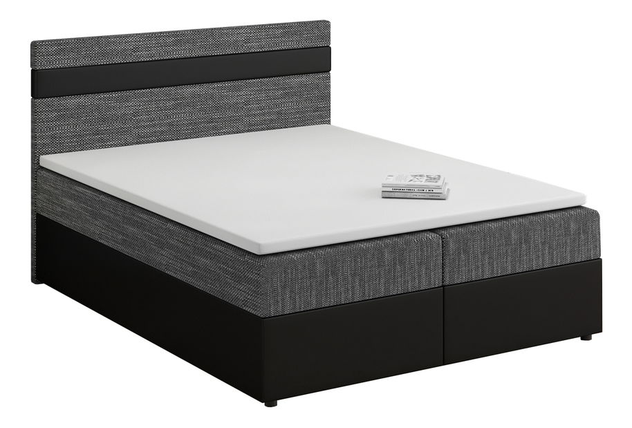 Pat matrimonial Boxspring 160x200 cm Mimosa (cu saltea și somieră) (negru + gri închis)