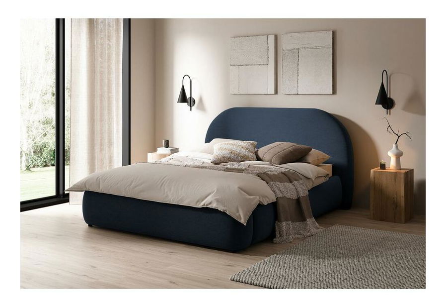 Franciaágy 160 cm Olivo P (ágyráccsal) (tárolóhellyel) (kék + fekete)