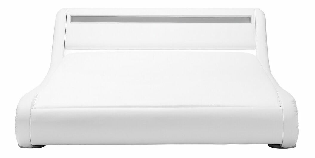 Pat matrimonial cu apă 160 cm Anais (Alb piele ecologică) (cu somieră și saltea)