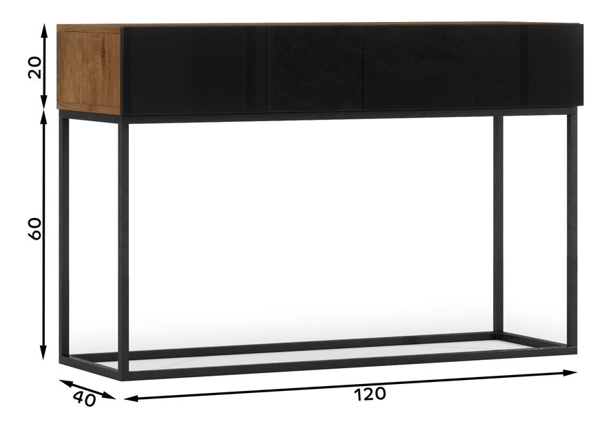 Konzolový stolík Antonio (dub artisan + čierna lesklá)