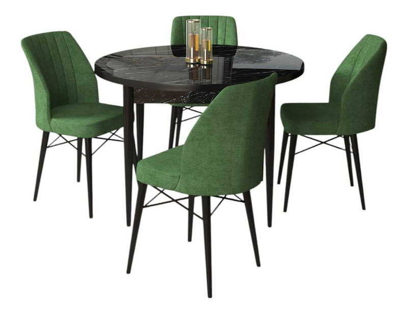 Set dining Roxie (marmură neagră + verde) (pentru 4 persoane)