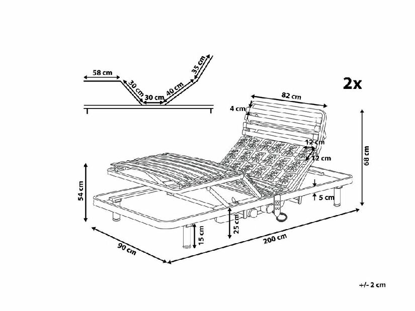 Elektronikusan beállítható lamellás ágyrács szett 2 db 200x180 cm MUUN (fa) (szürke)