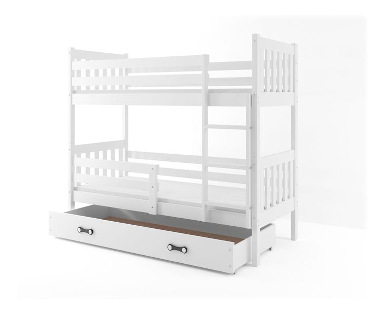 Krevet na kat 80 x 190 cm Carius B (bijela + bijela) (s podnicom, madracem i prostorom za odlaganje)