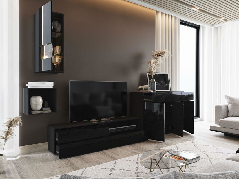 Mobilier living Berny 51 (Negru + Negru lucios)