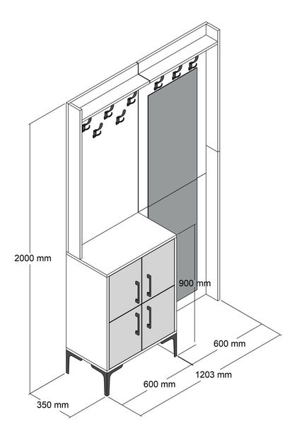 Mobilier hol Betina BC (nuc + Antracit) (cu oglindă)