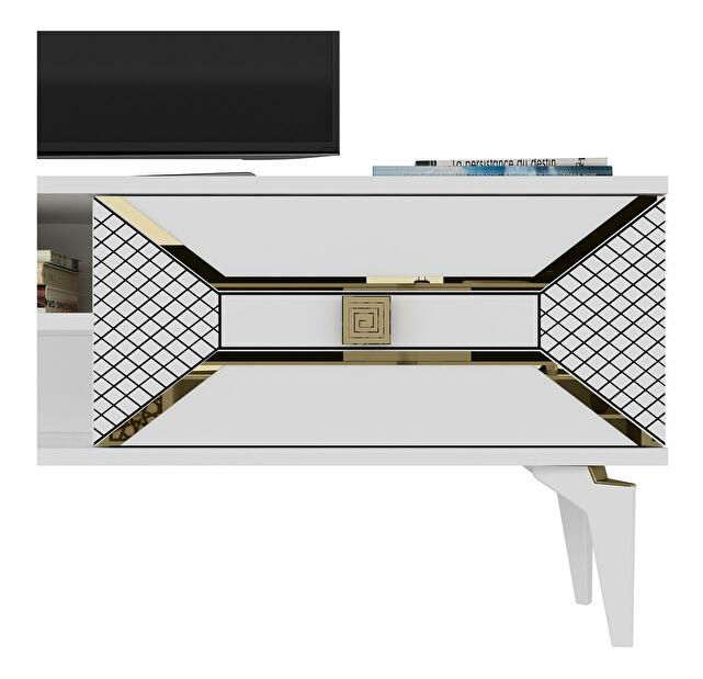TV asztal/szekrény Velono (fehér + arany) 