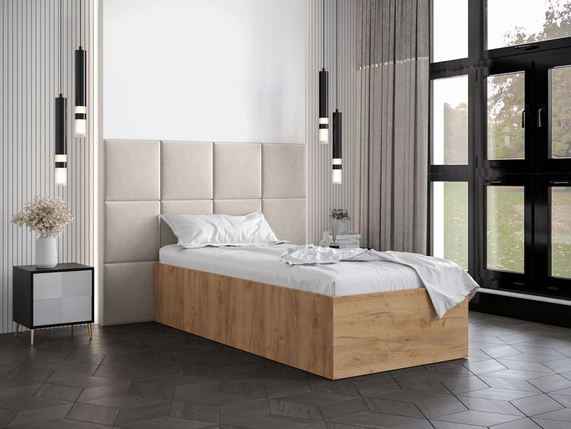 Egyszemélyes ágy kárpitozott fejtámlával 90 cm Brittany 4 (arany craft tölgy + krém) (ágyráccsal)