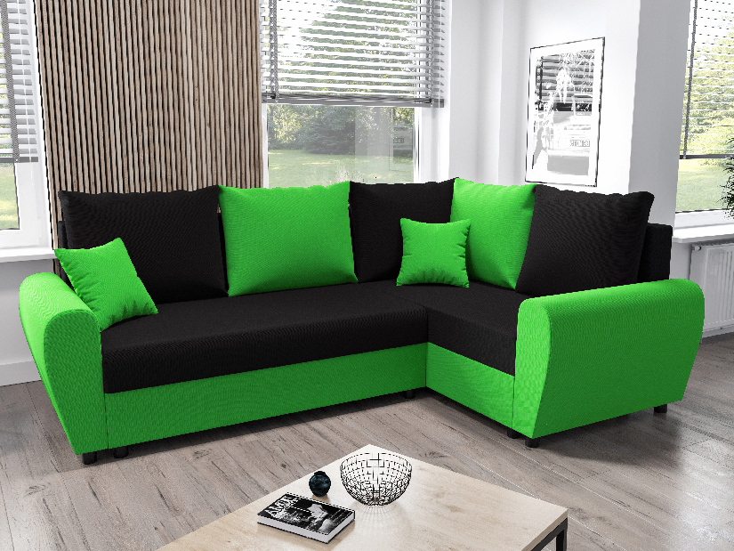 Sarok ülőgarnitúra Fleur Plus (zöld + fekete) (J)