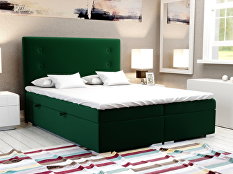 Pat matrimonial Boxspring 180 cm Grini (smaragd) (cu sp. depozitare)