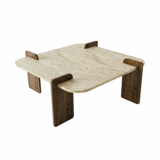 Konferenčný stolík Afro (travertín + orech)