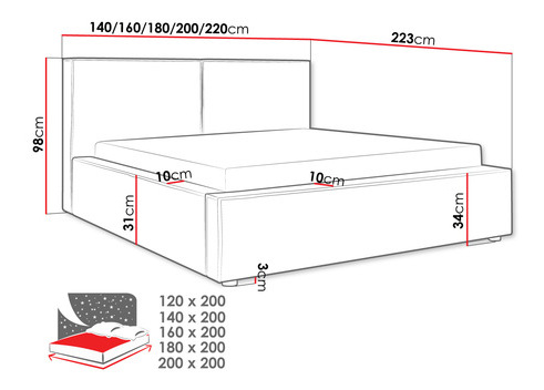 Jednostruki krevet 120 cm Sekozzo (tamnosiva) (s podnicom) (s prostorom za odlaganje)