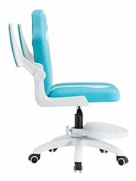 Scaun rotativ pentru copii cu suport picioare RAMIN (albastru + alb)