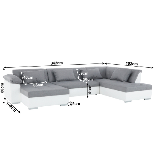 U-alakú Sarokkanapé Leikur U (fehér + világosszürke) (J)