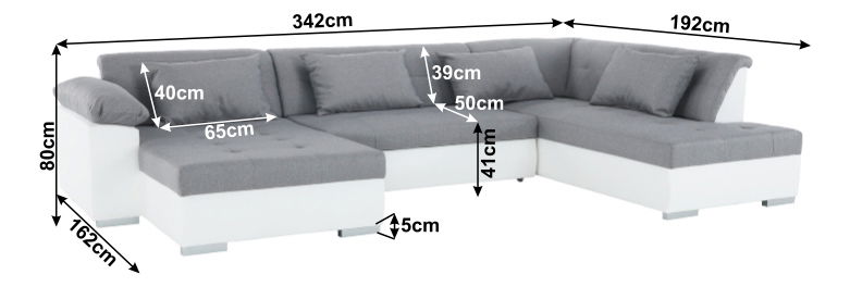 Rohová sedačka U Lenona (biela + svetlosivá) (P)