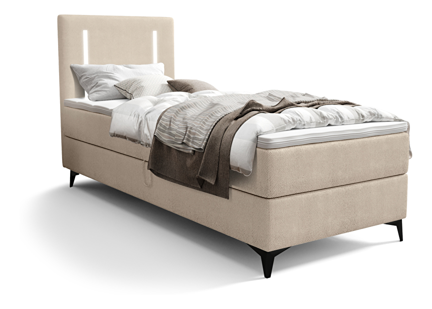 Jednostruki krevet 90 cm Ortega Bonell (bež) (s podnicom, s prostorom za odlaganje) (s LED rasvjetom)