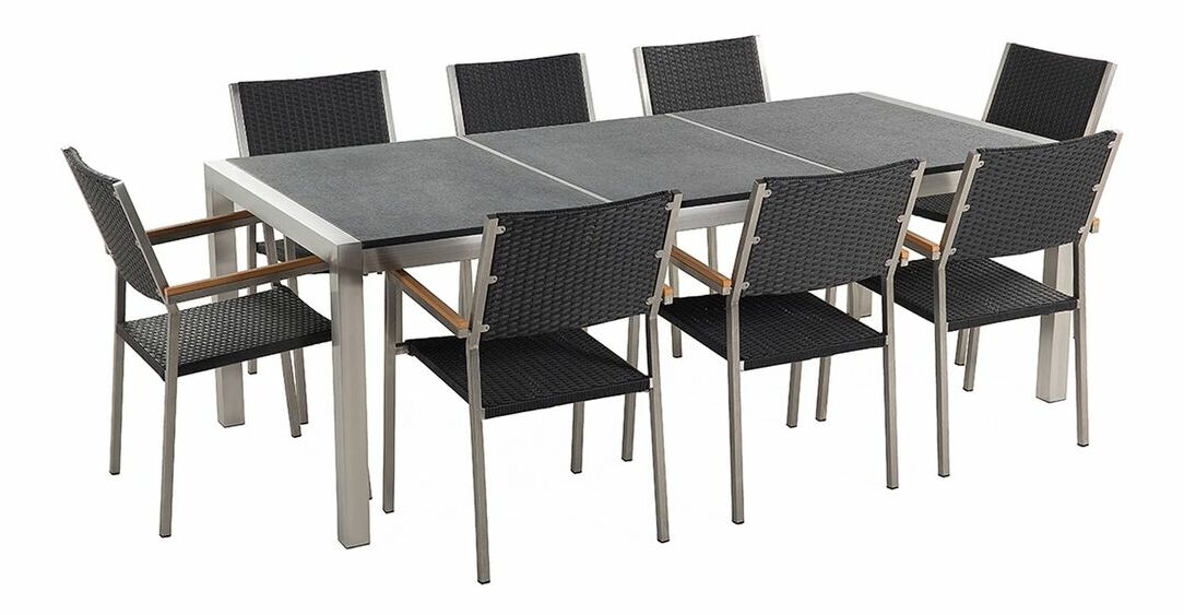 Záhradná jedálenská sada Grosso (grafit) (ratanové stoličky) (pre 8 osôb) (kameň)