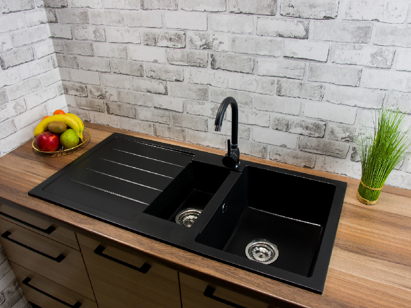 Chiuvetă de bucătărie Yuxur (negru) (cu 2 orificii pentru robinet) (S)