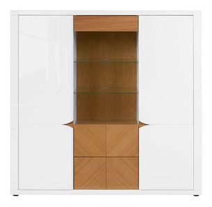 Vitrină Rovika REG2D1W1S (Alb lucios + Stejar natural) (cu iluminat LED)