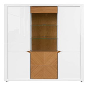 Vitrină Rovika REG2D1W1S (Alb lucios + Stejar natural) (cu iluminat LED)