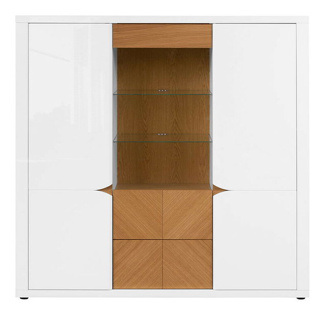 Vitrina Rovika REG2D1W1S (bijeli sjaj + hrast prirodni) (s LED rasvjetom)