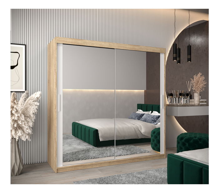 Šatníková skriňa 200 cm Toki 3 (Dub sonoma + Biela matná)