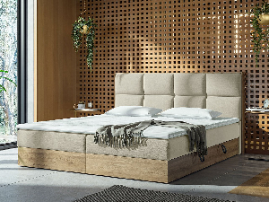 Manželská posteľ Boxspring 140 cm Bolondra (zlatý remeselný dub + soro 21)