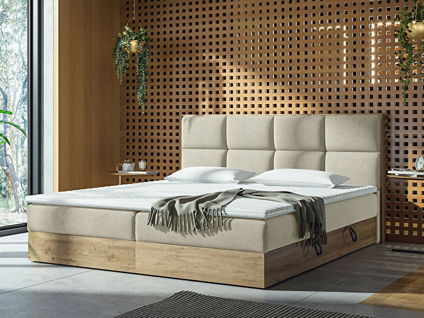 Bračni krevet Boxspring 140 cm Bolondra (zlatni hrast + soro 21)