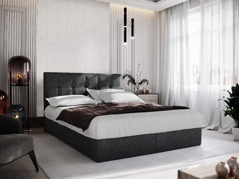Manželská posteľ Boxspring 140 cm Porto (čierna) (s matracom a úložným priestorom) *výpredaj
