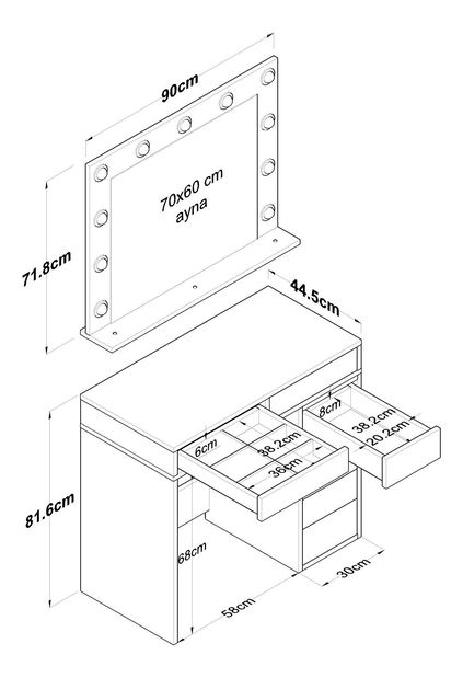 Fésülködőasztal Blake 115 (fehér)
