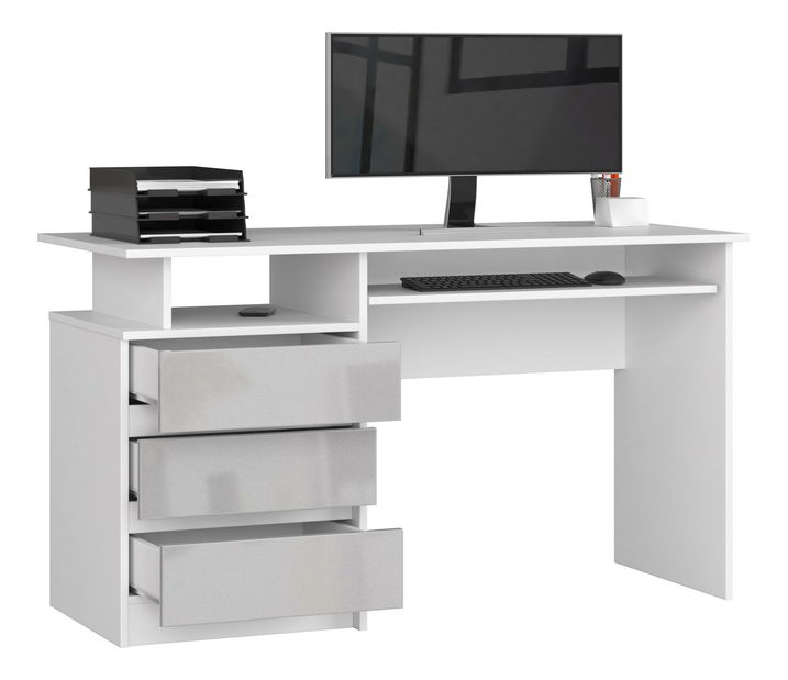 PC stolík Bronte (biela + metalický lesk)