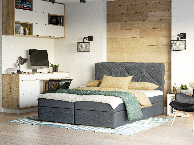 Manželská posteľ Boxspring 140x200 cm Karum Comfort (tmavosivá) (s roštom a matracom)