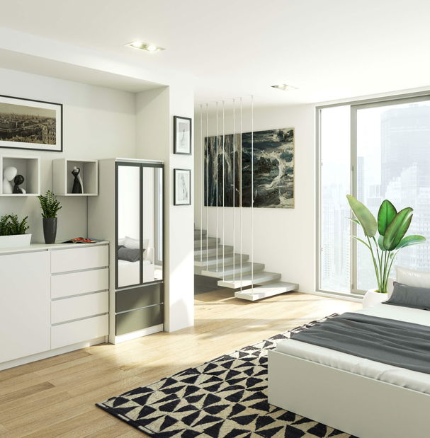 Dulap de haine Suman II (Alb + gri)  (cu oglindă)