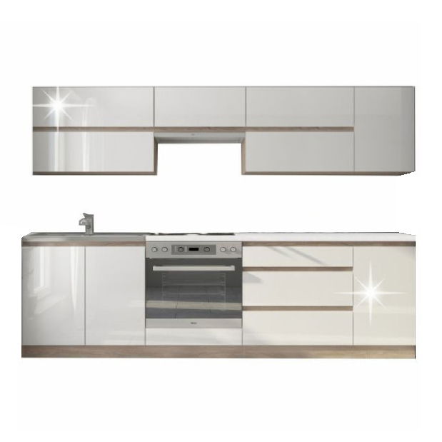 Kuchyňa Lilouse 260 cm dub sonoma + lesk extra vysoký biely *výpredaj