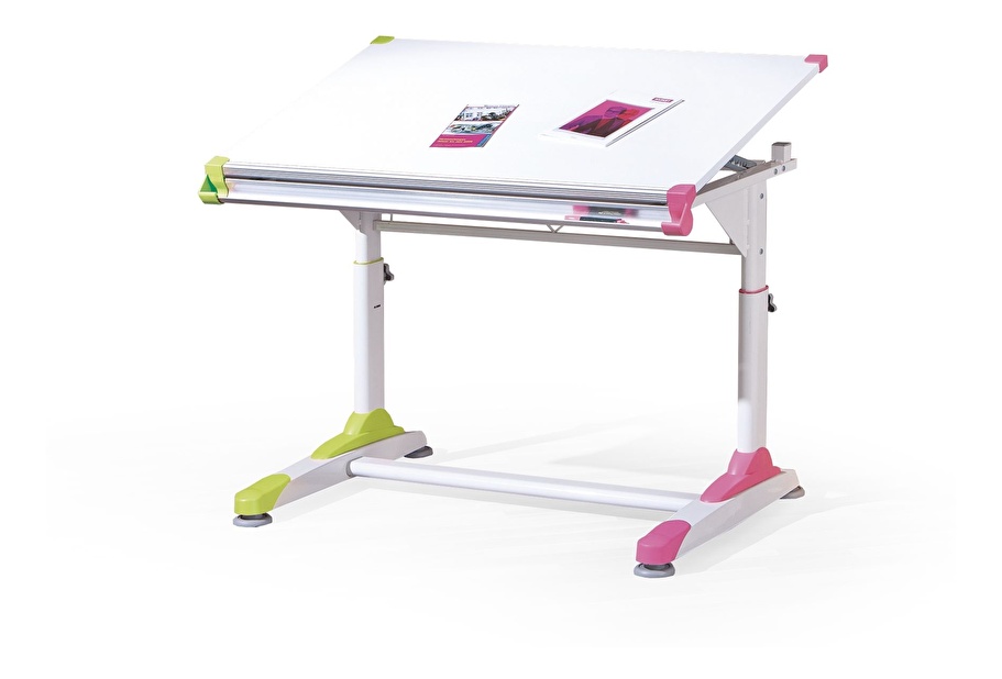 Detský písací stolík Carma (biela + ružová + zelená)