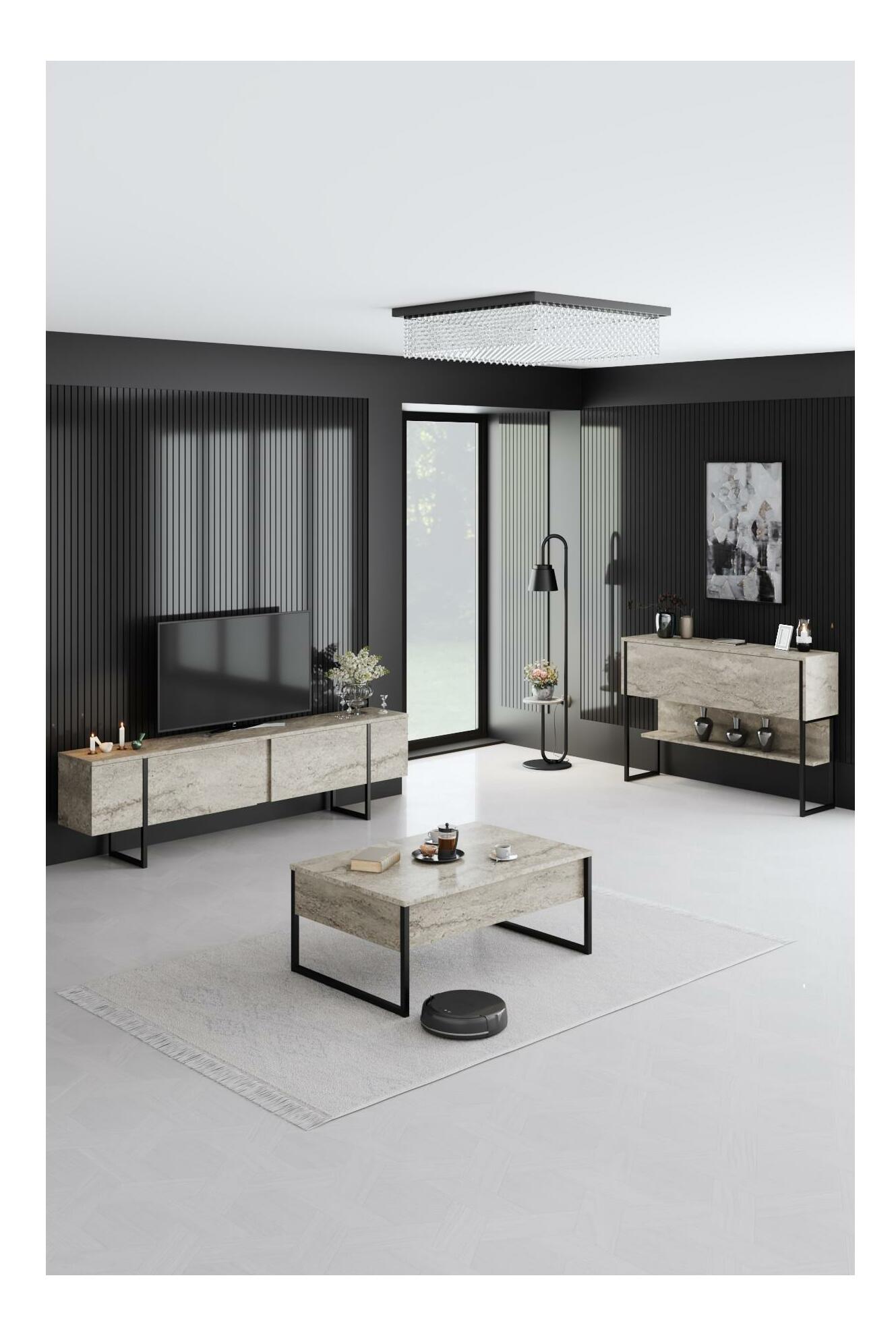 Zostava nábytku do obývacej izby Luna 1 (travertín + čierna)