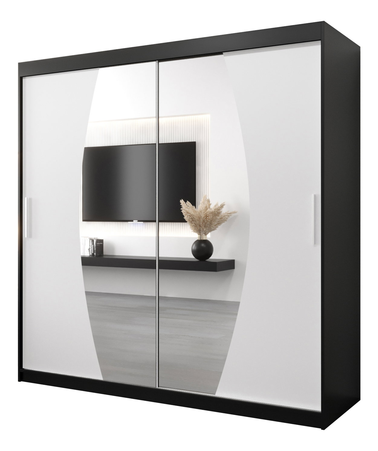 Ruhásszekrény 200 cm Eclipse (matt fekete + matt fehér)