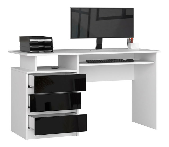 PC asztal Bronte (fehér + fényes fekete)