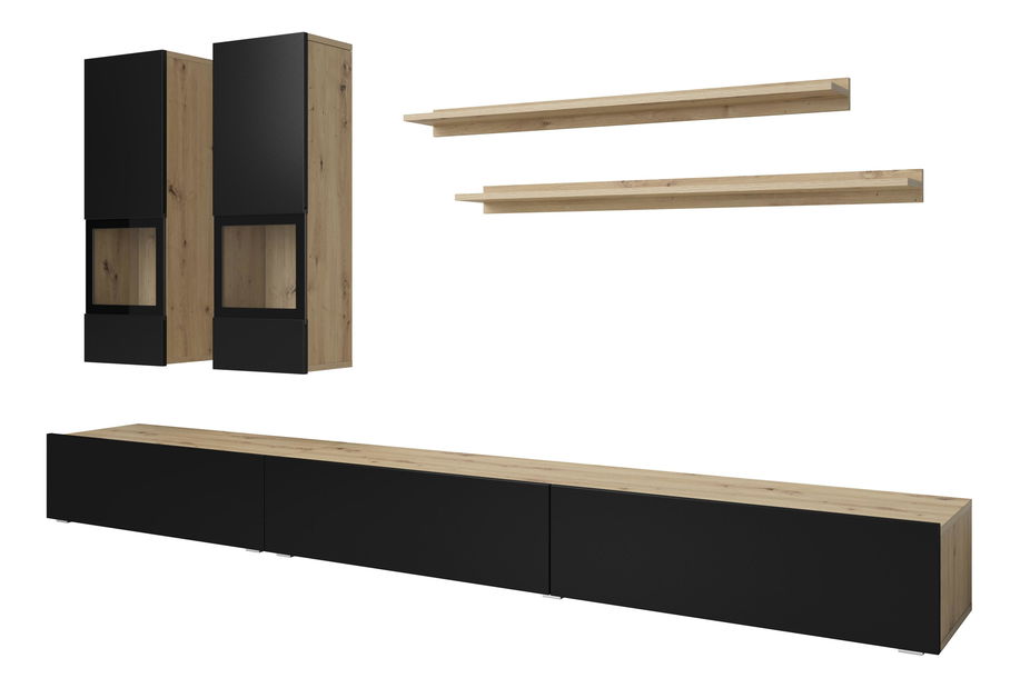 Obývacia stena Barly BM10 (dub artisan + čierna matná)