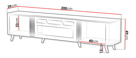 Masă TV cu șemineu electric Newcastle EF (negru + negru san sebastian)