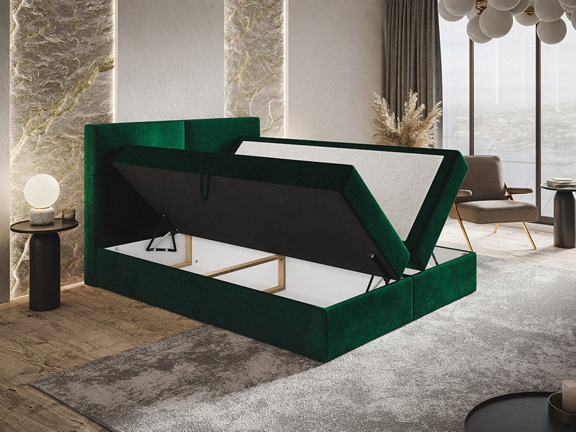 Manželská postel Borel 3 180 cm (tmavozelená) (s taštičkovými pružinami a úl. priestorom)
