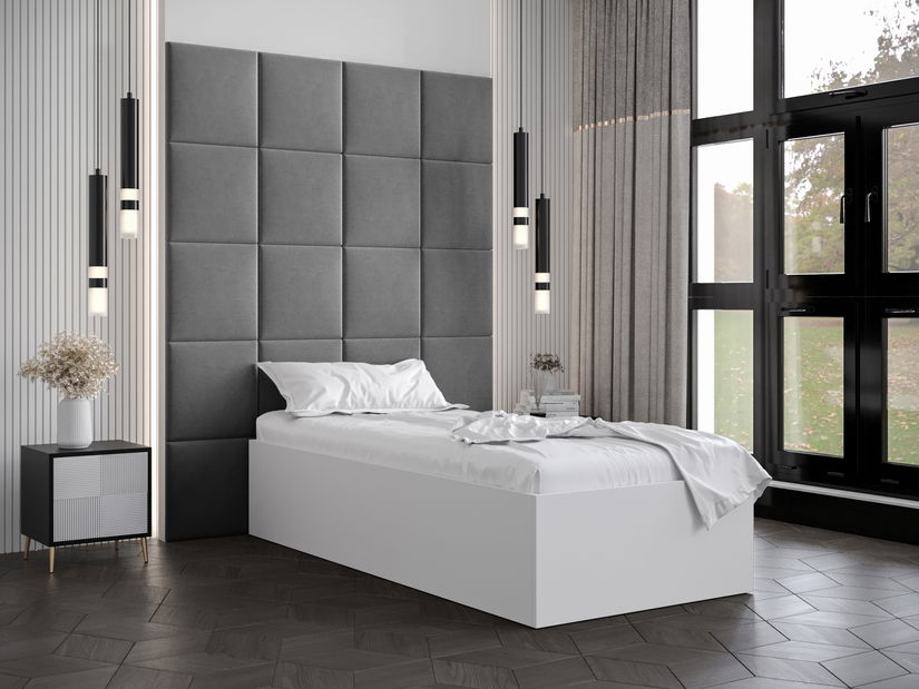 Egyszemélyes ágy kárpitozott fejtámlával 90 cm Brittany 3 (matt fehér + szürke) (ágyráccsal)