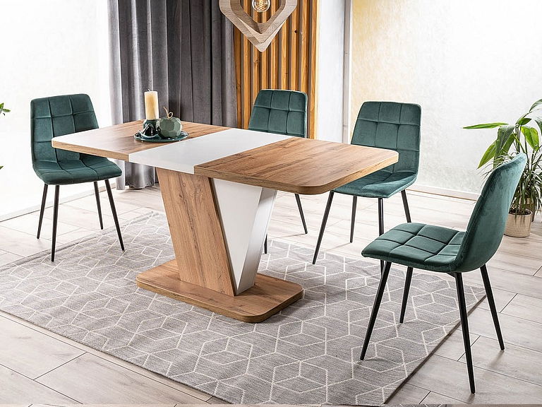 Masă de sufragerie extensibilă 120-160 cm Cecila (stejar wotan + alb mat) (pentru 4 până la 6 persoane)