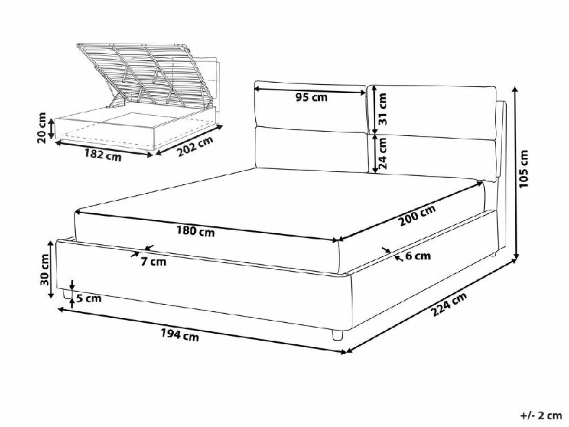 Bračni krevet 180 cm Batil (bež) (s podnicom) (s prostorom za odlaganje)