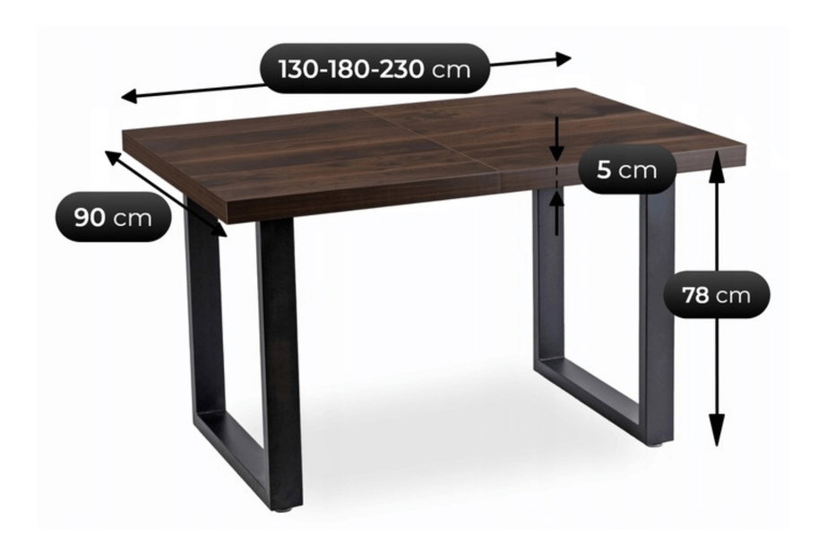 Masă sufragerie extensibilă Tomko (nuc + negru) (pentru 6-8 persoane)