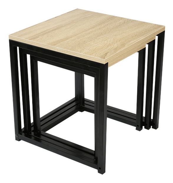 Set 3 buc. măsuțe de cafea Kastty (stejar sonoma + negru)