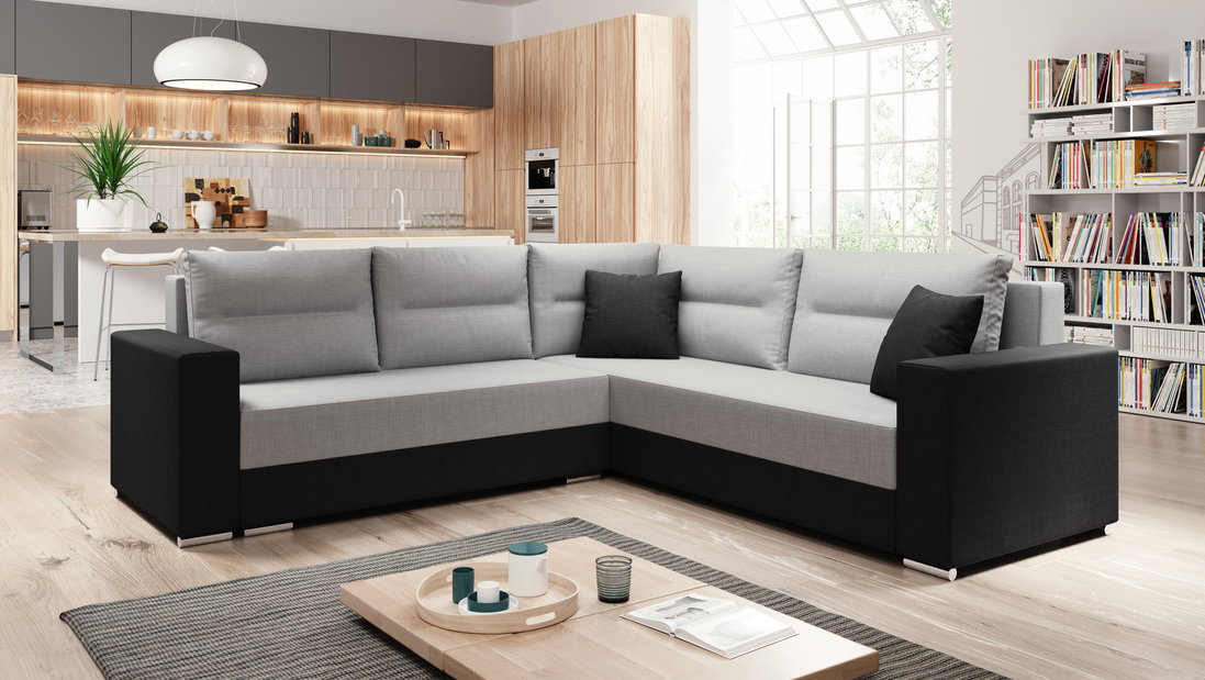 Rohová sedačka Patrice (čierna + sivá) (L)