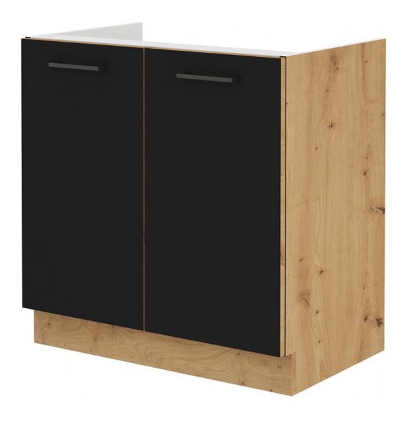 Dolná kuchynská skrinka pod drez Morgan 80 ZL 2F BB (dub artisan + čierna)