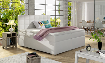 Pat matrimonial Boxspring 180 cm Abbie (alb) (cu saltele)